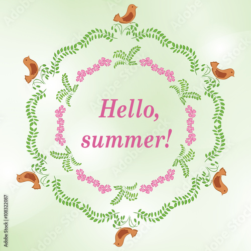 light green vector background with floral ornaments - hello summ