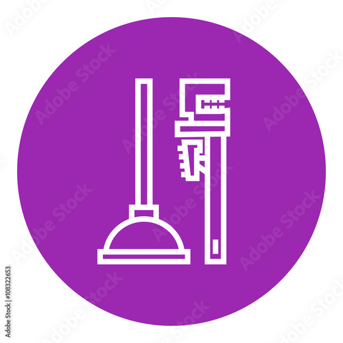 Pipe wrenches and plunger line icon.