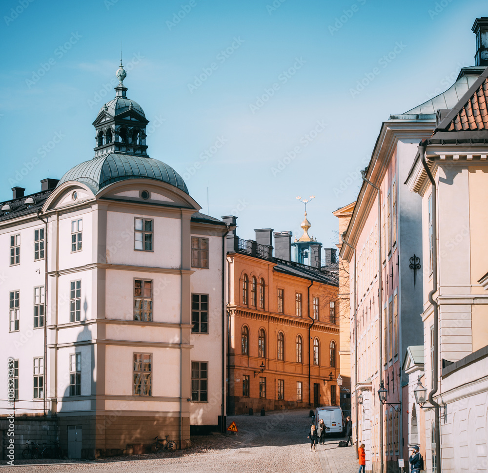 Panoramic view of the Old Town of Stockholm. Birger Jarls tower view.