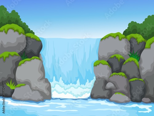 beautiful waterfall with river landscape background