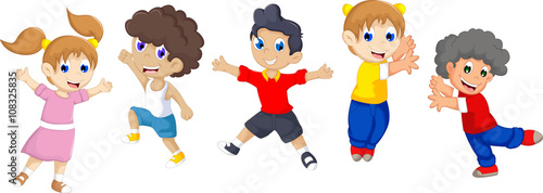 funny five children cartoon playing