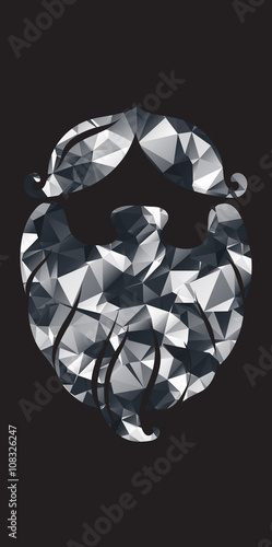 Beard and mustache in modern polygonal design. Silver-colored pattern. Diamond mustache and beard. Basis for invitation template, advertisements, covers, posters.