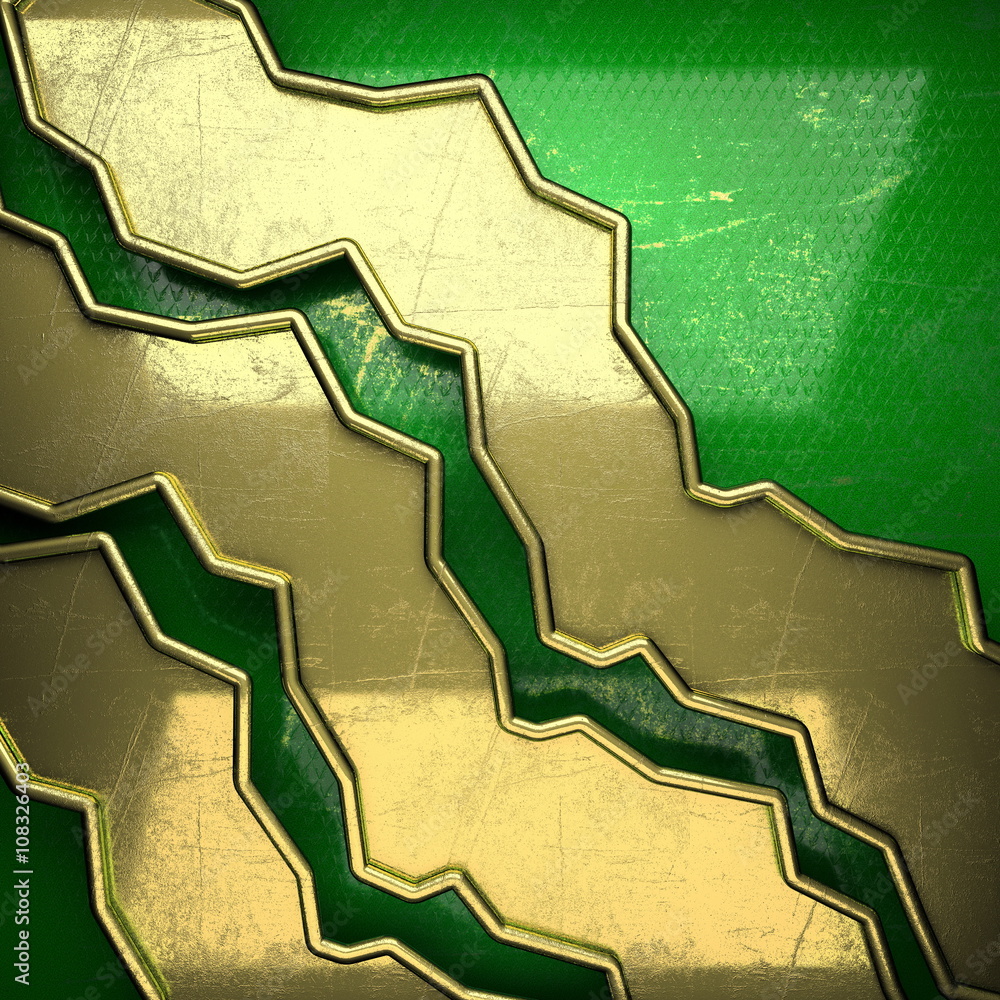 golden background painted in green. 3D illustration