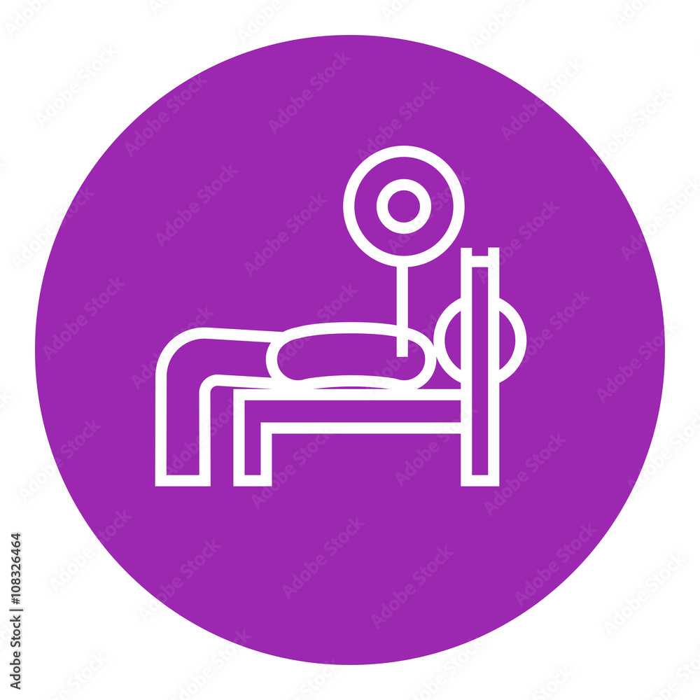 Man lying on bench and lifting barbell line icon. Man lying on bench and lifting barbell line icon.