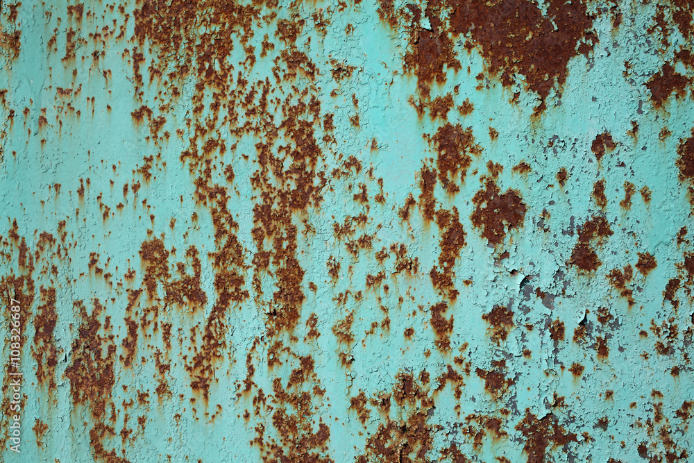 rusted on the cyan green metal wall . background and texture for your design. rusted on the cyan green metal wall . background and texture for your design.