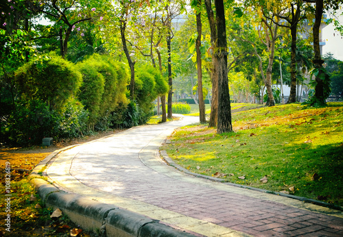 curved Concrete walkway with shadow to the center of frame  photo