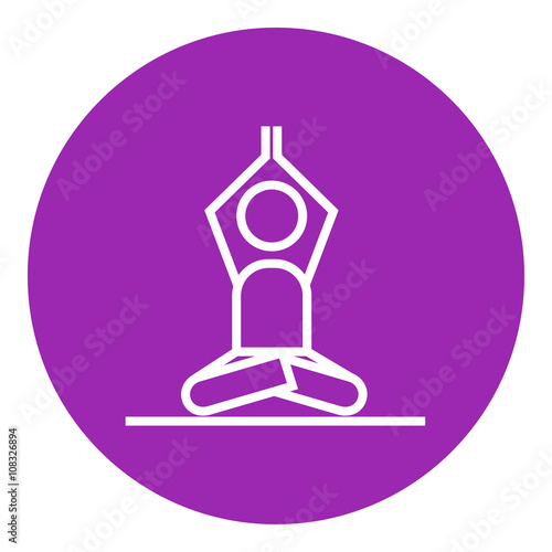 Man meditating in lotus pose line icon.