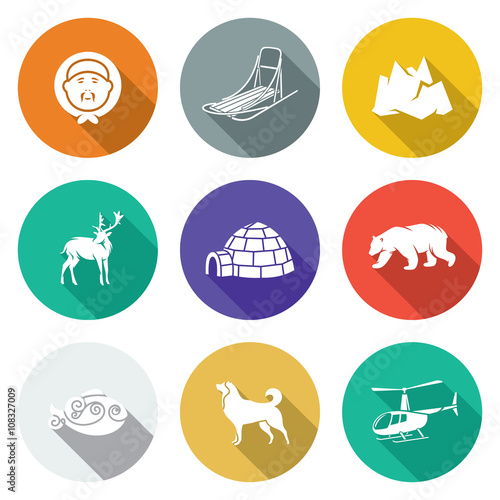 Chukchi and the Far North Icons Set. Vector Illustration.