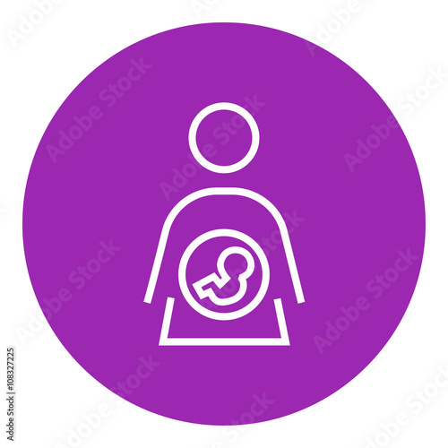 Baby fetus in mother womb line icon.