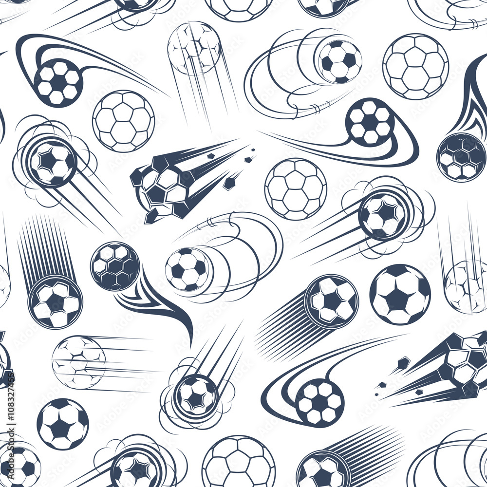 Naklejka premium Football or soccer balls seamless pattern 