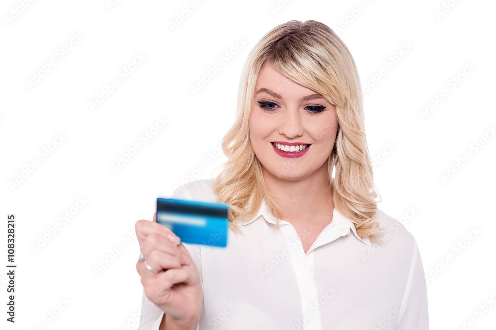 Smiling young woman with atm card Smiling young woman with atm card