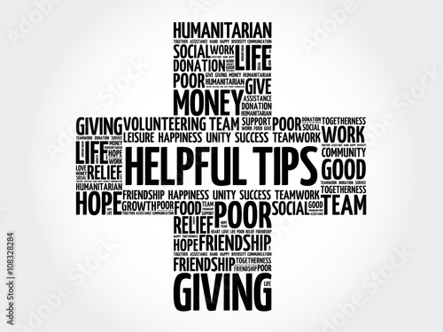 Helpful Tips word cloud collage, cross concept