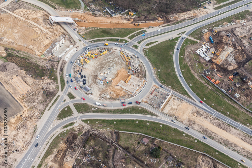 aerial view of roundabout in wroclaw city