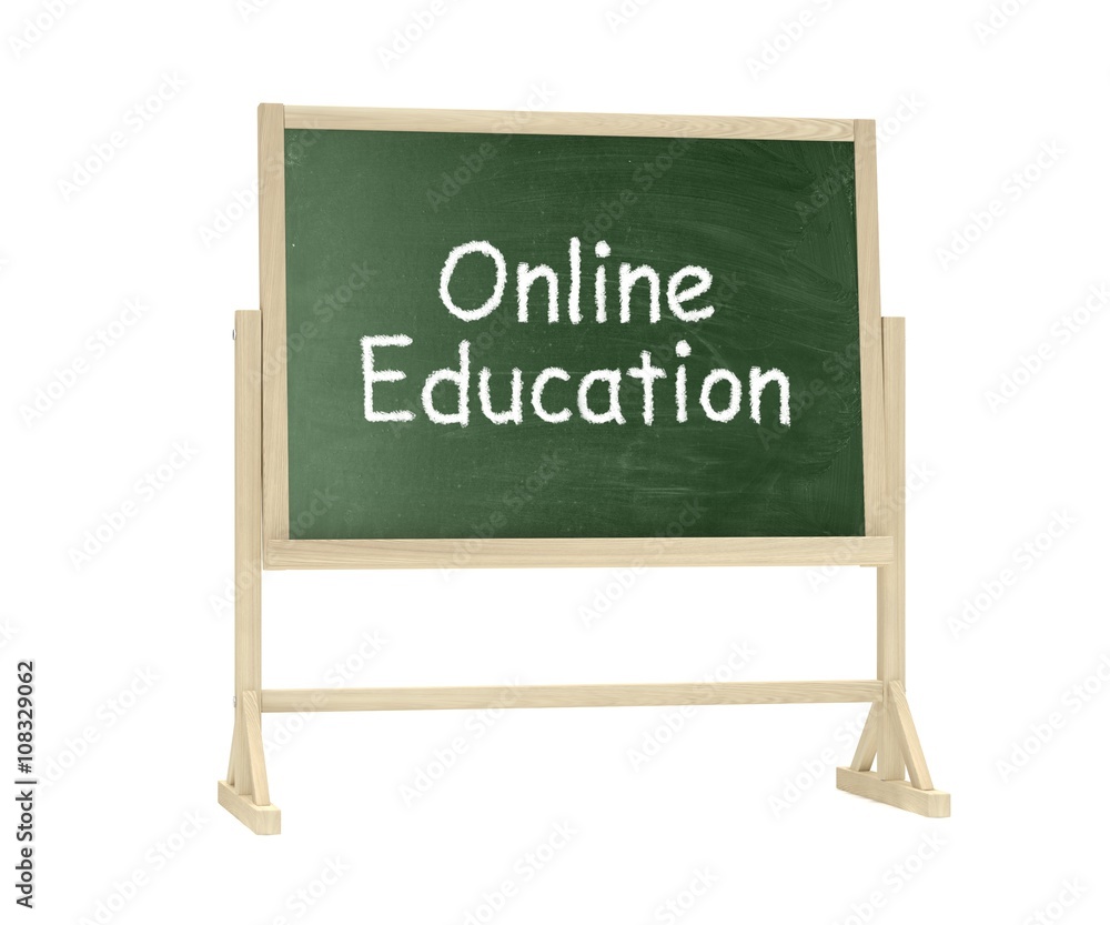 Online education concept. Blackboard, chalkboard isolated on white. 3d rendering.