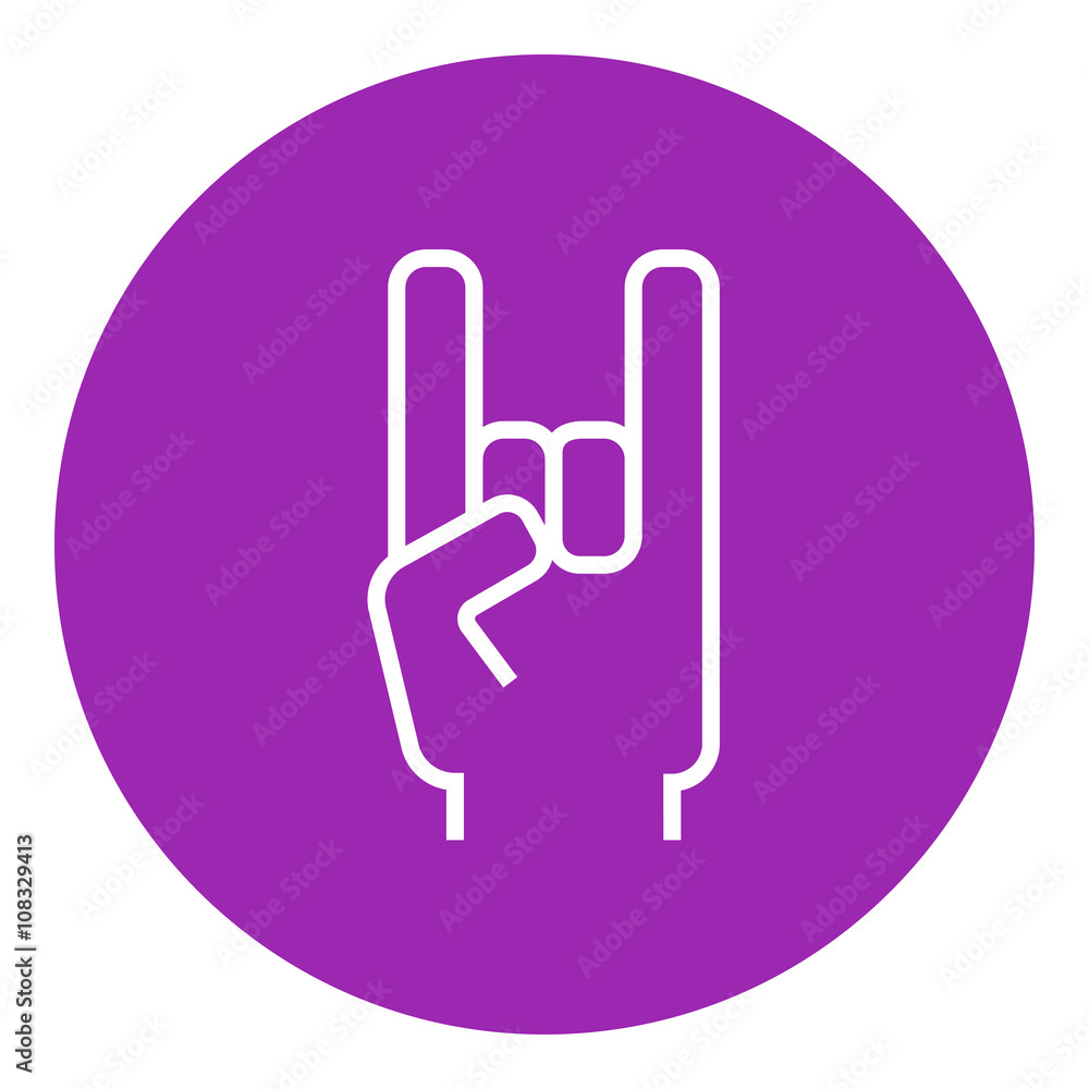 Rock and roll hand sign line icon.