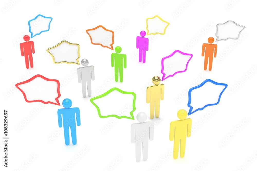 people with talk bubbles isolated over a white background. 3d rendering. people with talk bubbles isolated over a white background. 3d rendering.