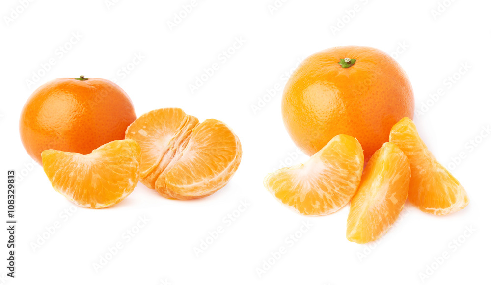 Served tangerine composition isolated over the white background Served tangerine composition isolated over the white background