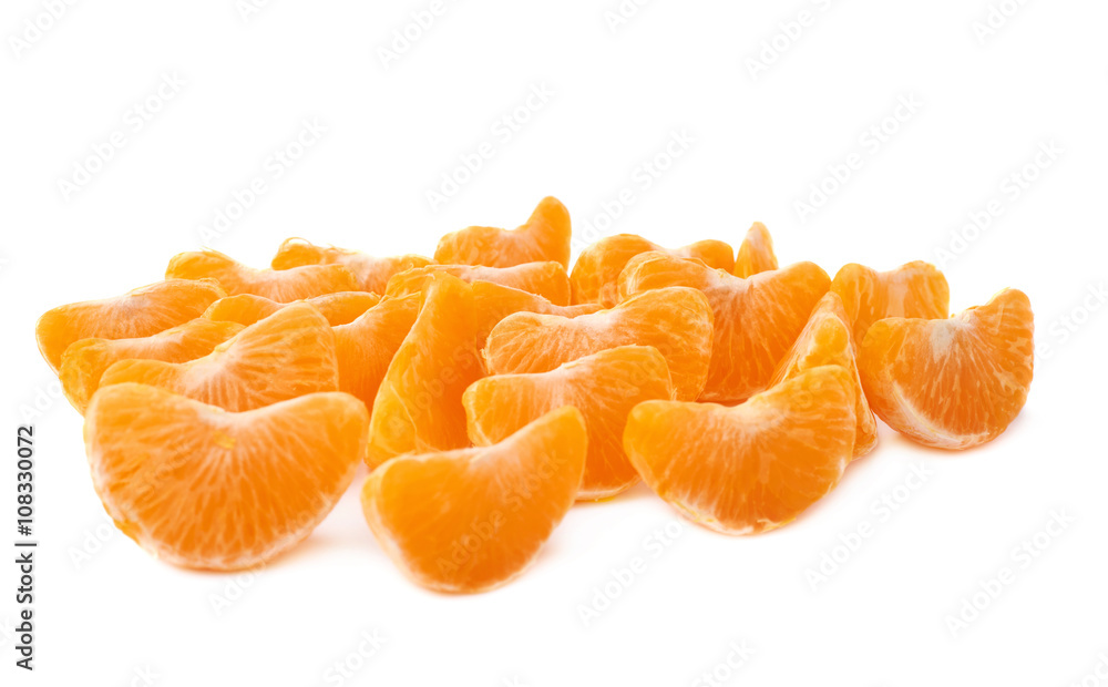 Surface covered with slice sections of tangerine isolated over the white background Surface covered with slice sections of tangerine isolated over the white background
