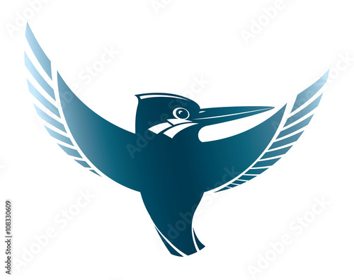 Obraz na plátne Little bird flying silhouette of kingfisher blue