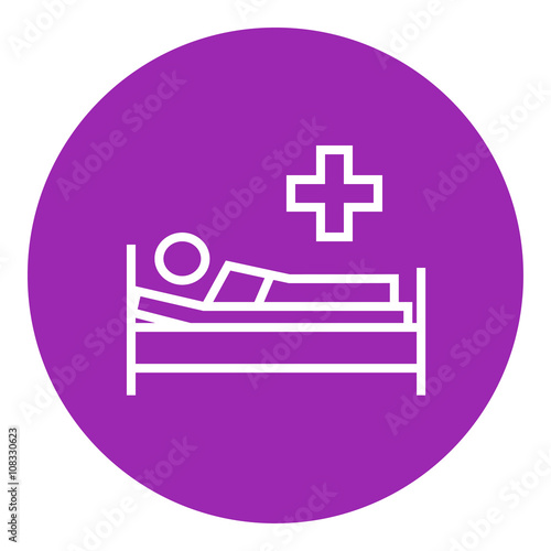 Patient lying on bed line icon.