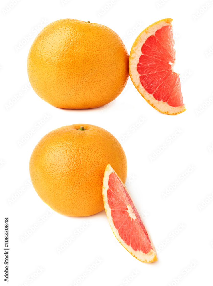 Served grapefruit composition isolated over the white background Served grapefruit composition isolated over the white background