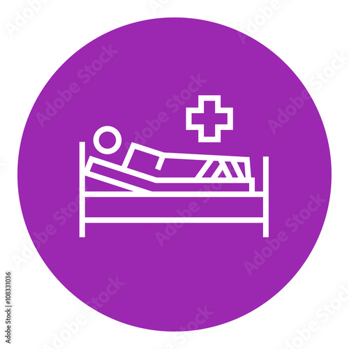 Patient lying on bed line icon.
