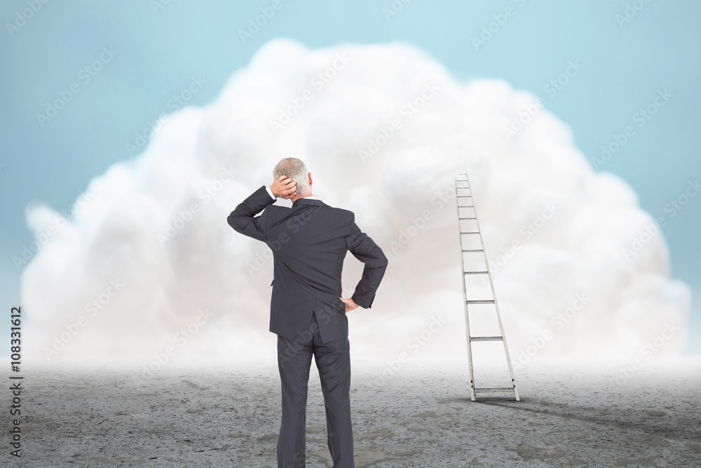 Composite image of rear view of doubtful mature businessman Composite image of rear view of doubtful mature businessman