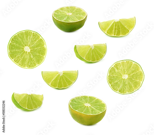 Dried lime cut in half isolated over the white background, set of different foreshortenings