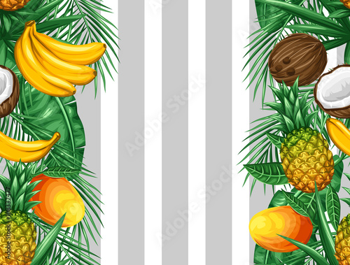 Seamless pattern with tropical fruits and leaves. Background made without clipping mask. Easy to use for backdrop, textile, wrapping paper