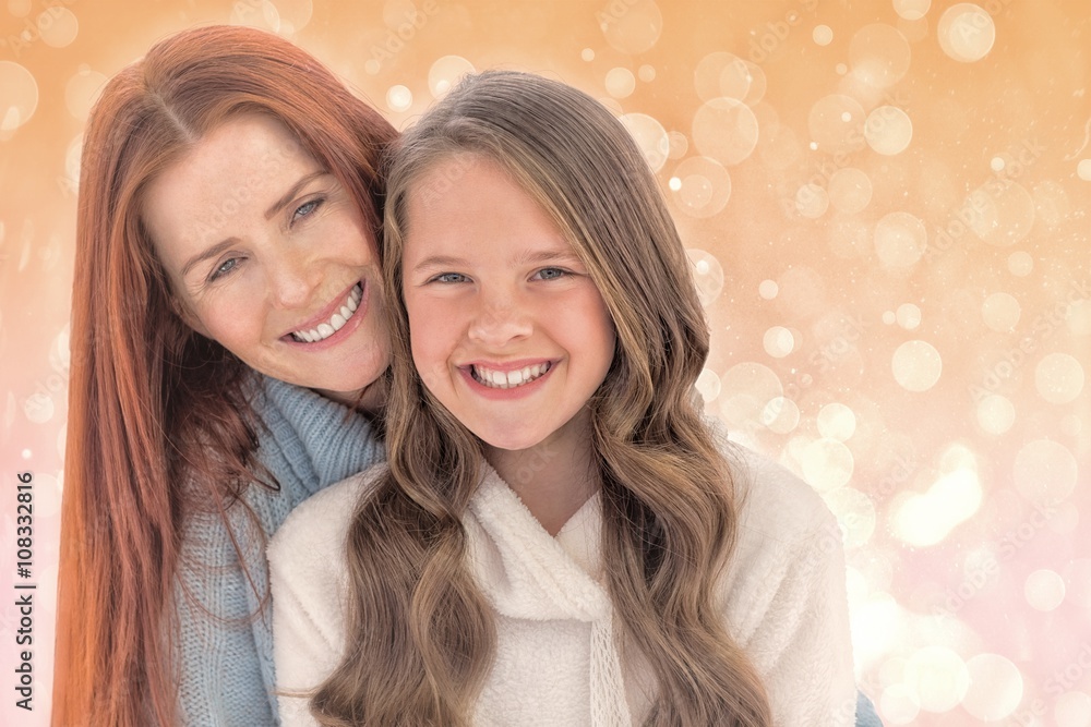 Composite image of portrait of happy mother with daughter Composite image of portrait of happy mother with daughter
