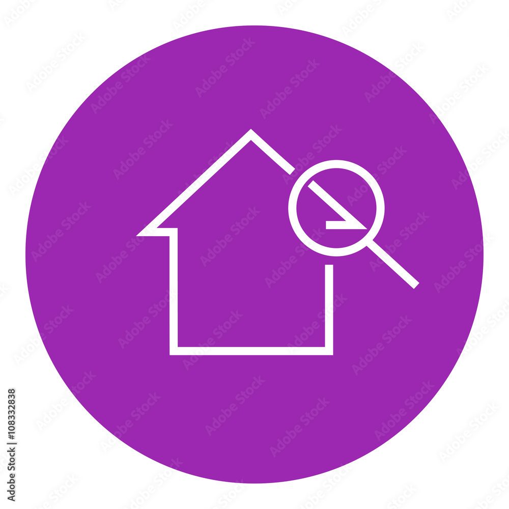 House and magnifying glass line icon. House and magnifying glass line icon.
