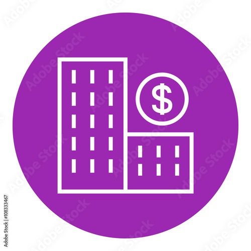 Condominium with dollar symbol line icon.