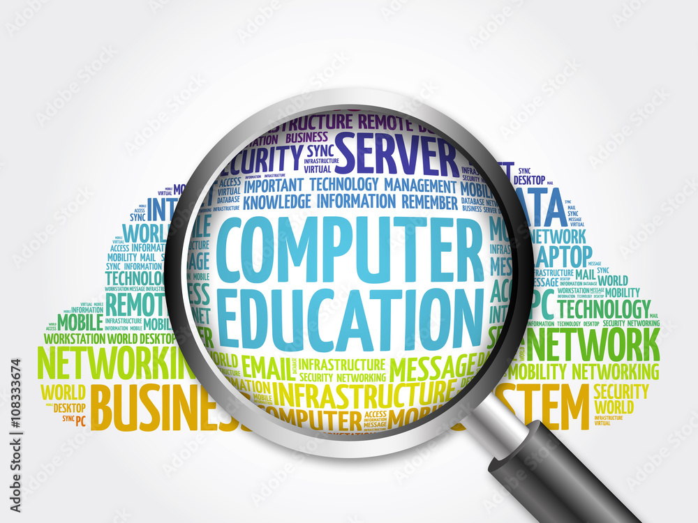 Computer Education word cloud with magnifying glass, business concept Computer Education word cloud with magnifying glass, business concept