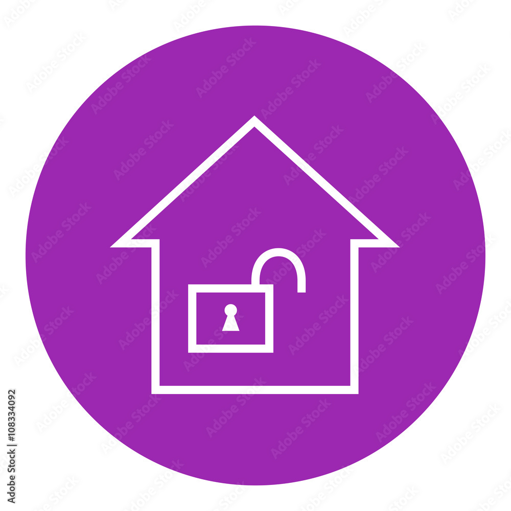 House with open lock line icon. House with open lock line icon.