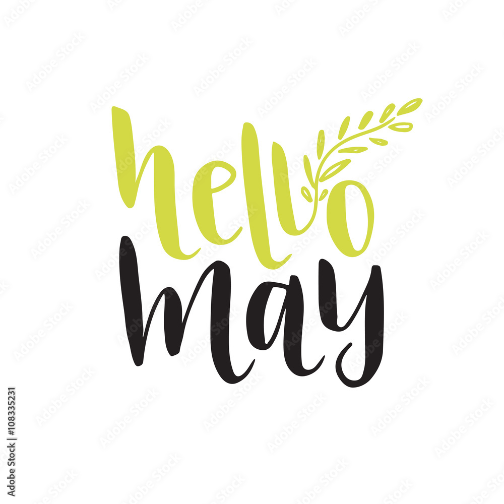 Naklejka premium Hand vector lettering. Hello May. Vector social media blog icon