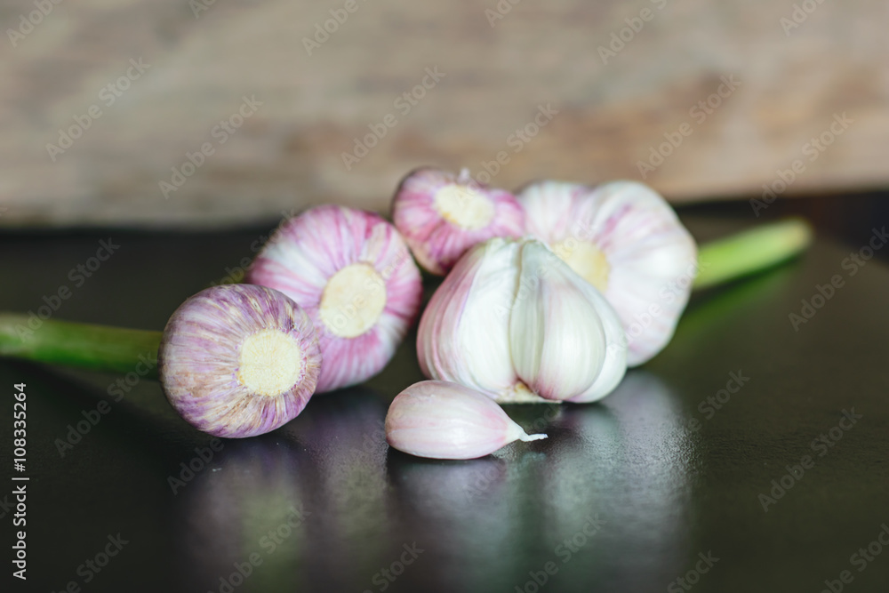 Garlic on the table. Garlic on the table.