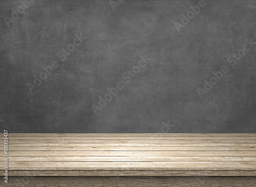 wooden table with blackboard