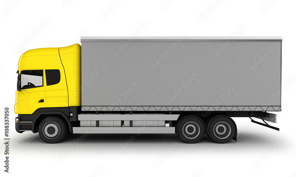 Yellow delivery truck on a white background.3D illustration.