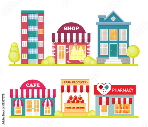 Store front window concept. City shop icon. Street small business 
