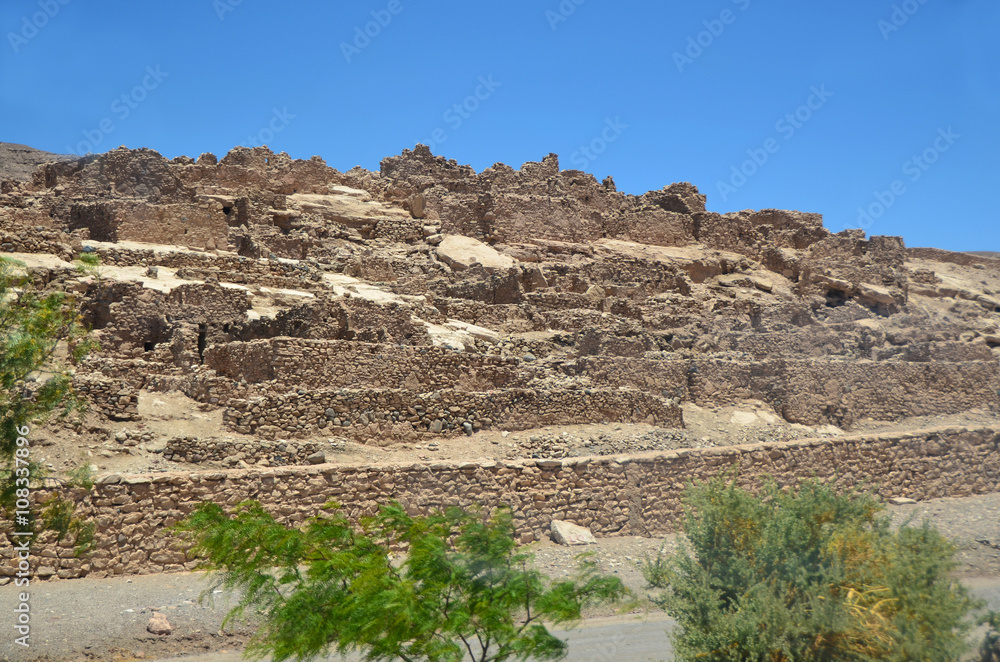 Ruins of the pre-Columbian fortress in the Lasana village in Chile on Atacama Desert