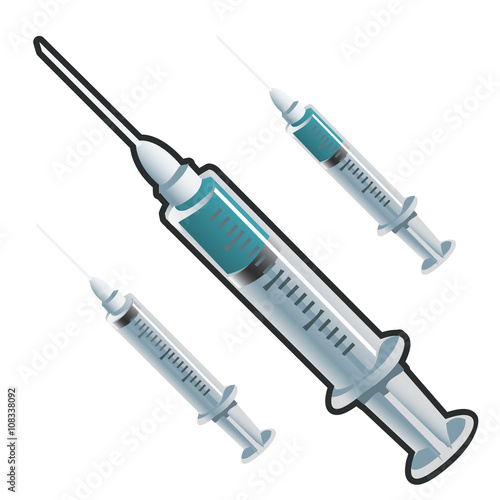 Illustration of three medical syringes 
