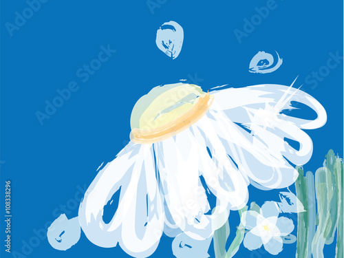 Fototapeta Naklejka Na Ścianę i Meble -  Daisies watercolor on blue background