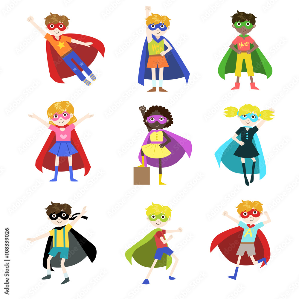 Kids Dressed as Superheroes Set Kids Dressed as Superheroes Set