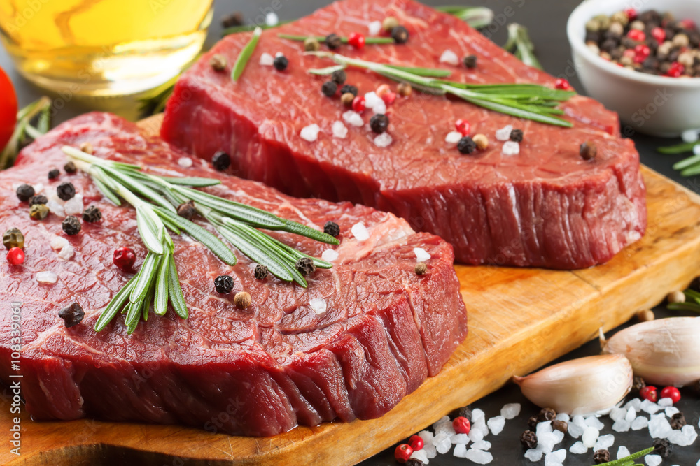 raw beef steak with spice raw beef steak with spice