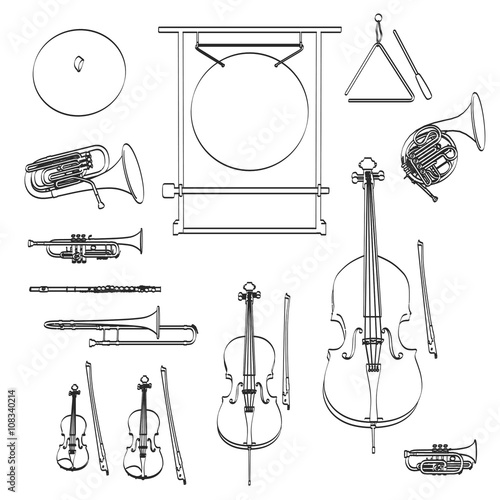 2d cartoon illustration of musical instruments - orchestra © bescec