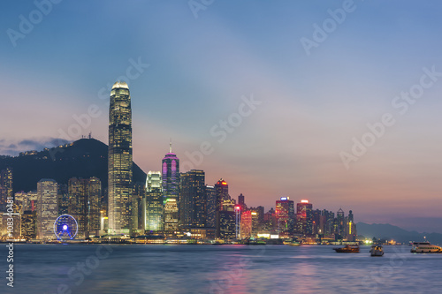 Panorama of Victoria Harbor in Hong Kong at dusk © leeyiutung