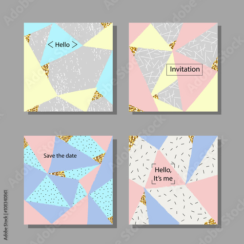 Vector illustration set of artistic colorful universal cards. Brush textures. Wedding, anniversary, birthday, holiday, party. Design for poster, card, invitation.