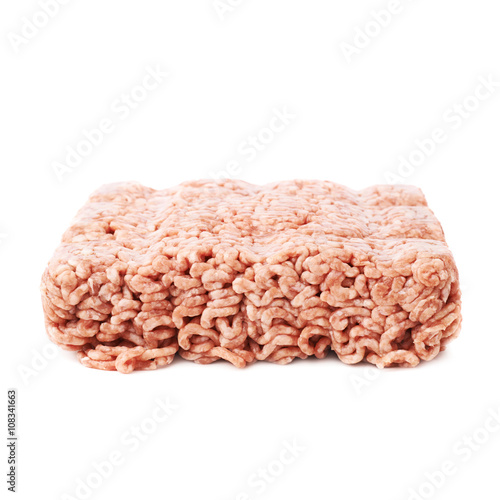 Raw miced meat over white isolated background photo