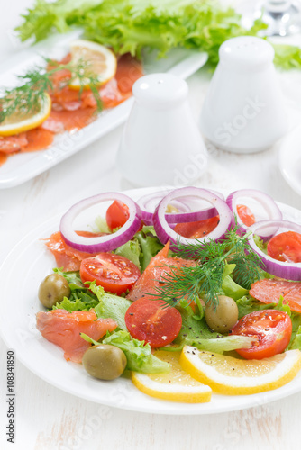 salad with salted salmon, vertical
