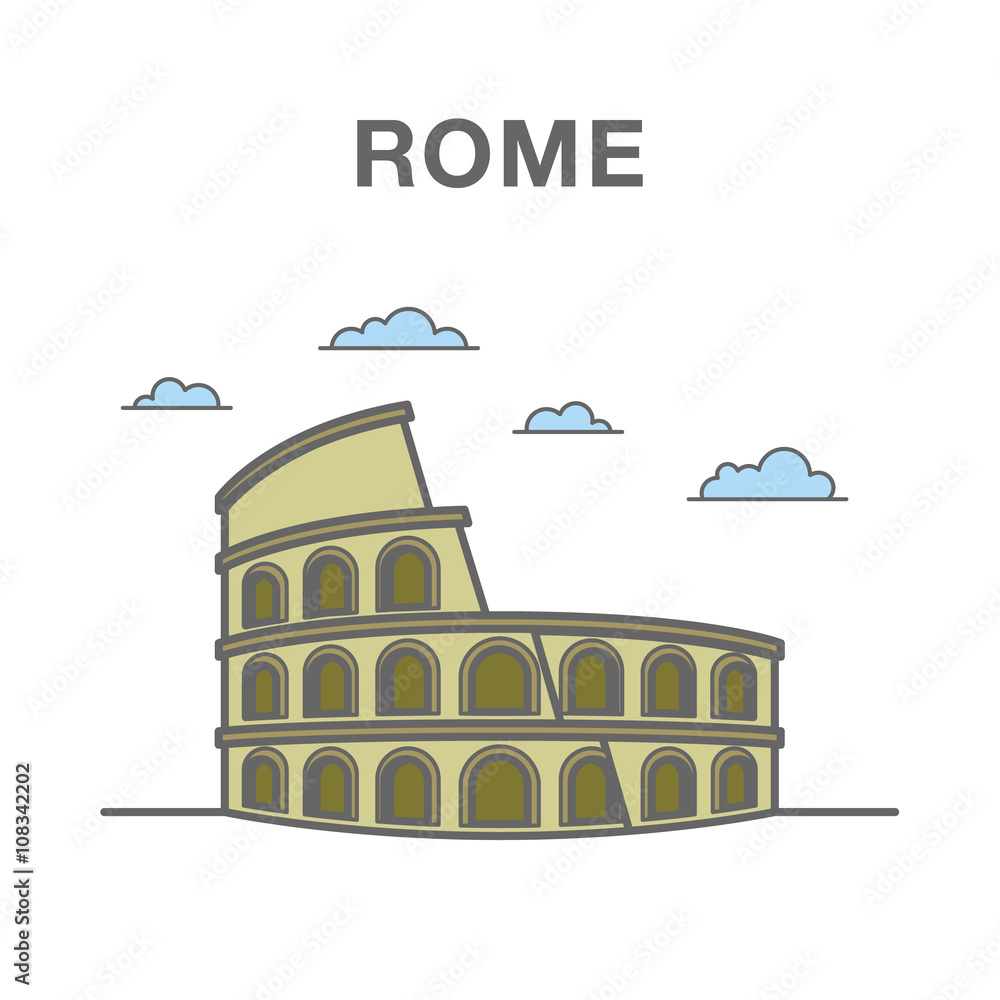 Colosseum building in Rome, Italy. Italian landmark colored vector illustration.